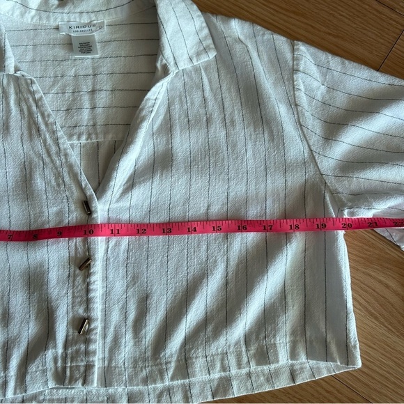 Kirious LA White Linen Blend Short Sleeve Cropped Top Large - Picture 3 of 5